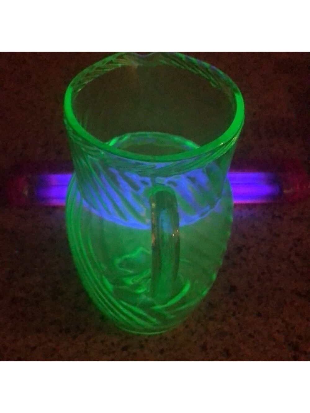Uranium Vaseline Glass Pitcher Vintage Depression Era Swirl Green